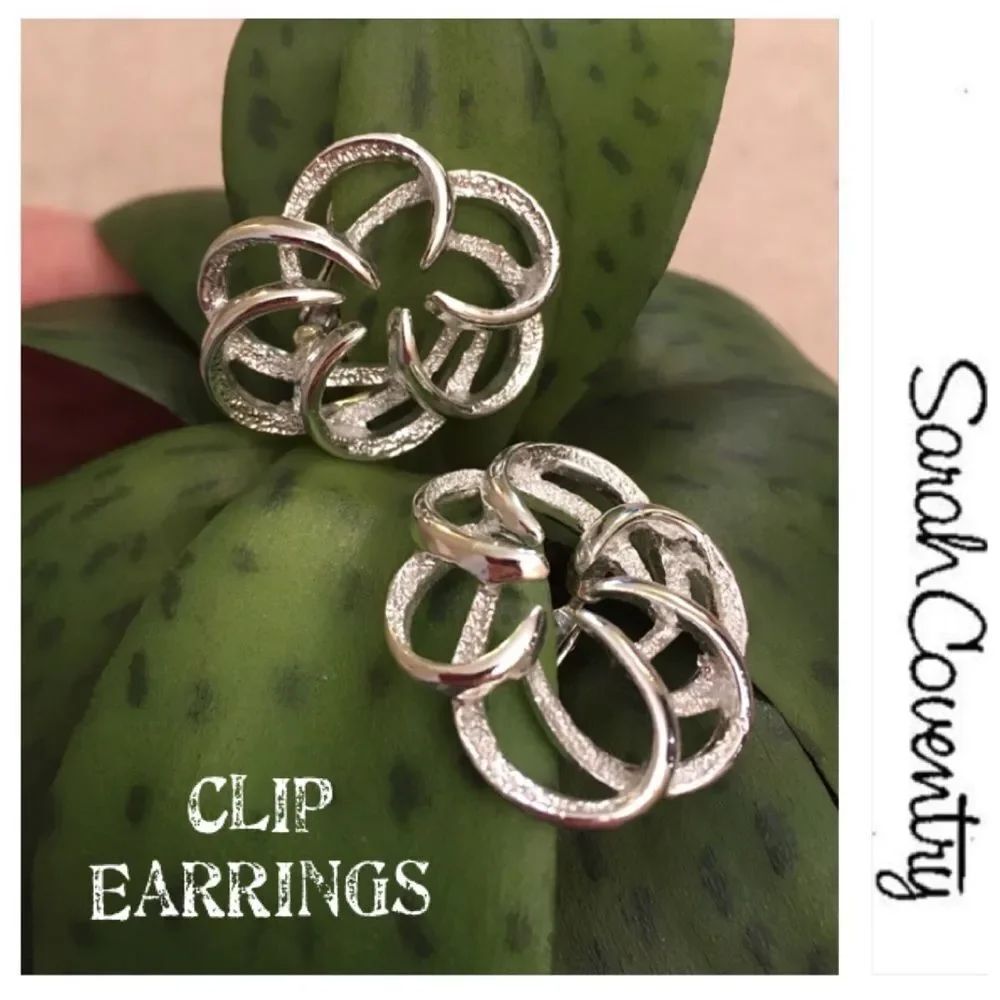 Sarah Coventry Silvertone Swirl Clip Earrings